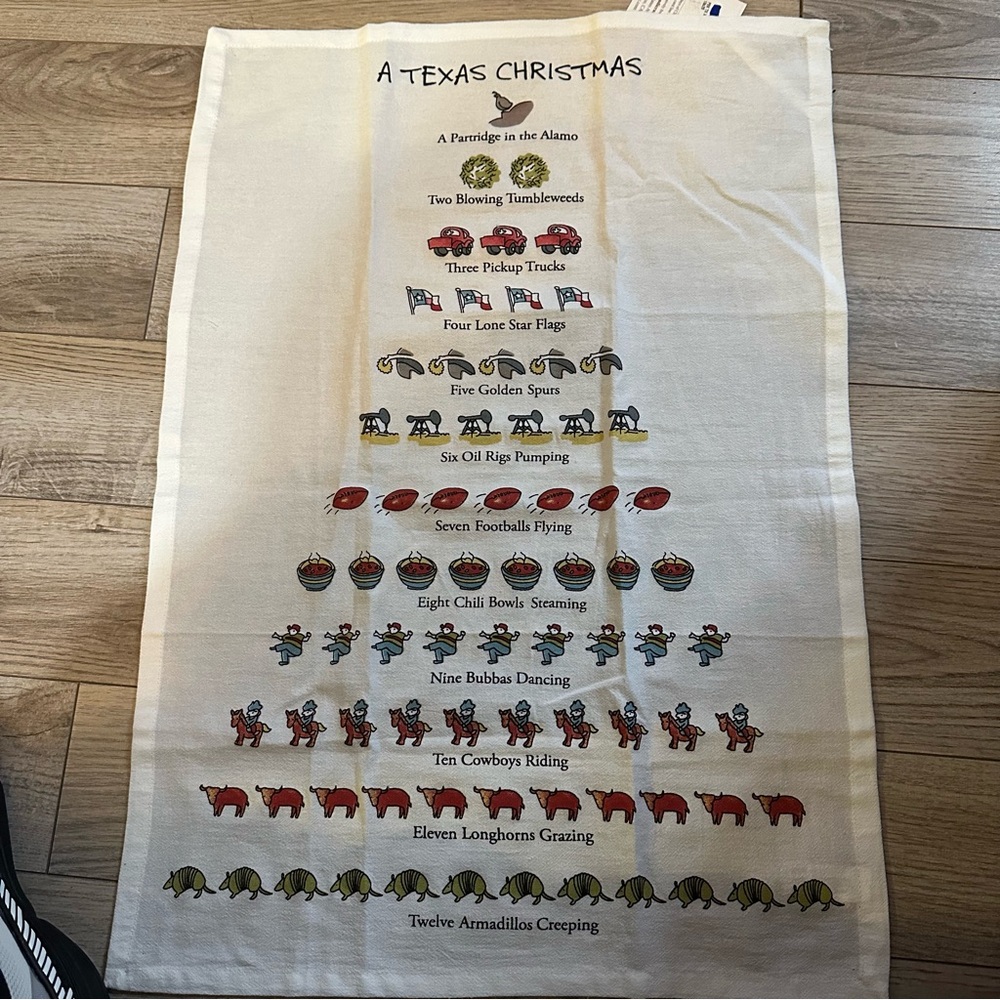 Texas Twelve Days of Christmas Cotton Kitchen Towel NWT